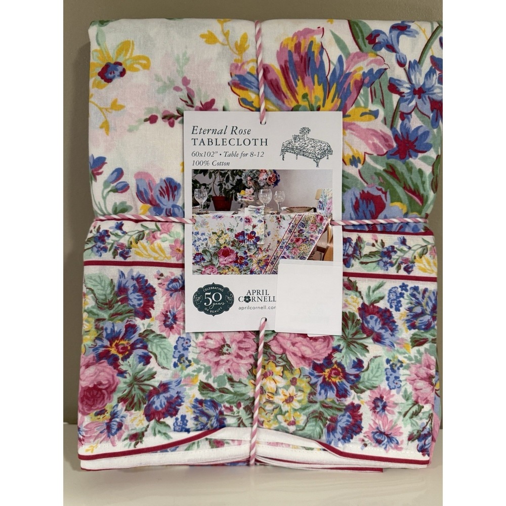 April Cornell Tablecloth ETERNAL ROSE Floral Garden 100% Cotton New - 60 x 102"